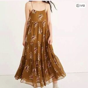 Madewell Mustard Floral Spaghetti-Strap Maxi Dress